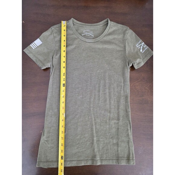 Womens Grunt Style Fitted T Shirt Sz L Green W White Flag - Picture 4 of 5